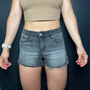 Altar’d State High Rise Frayed Black Denim Shorts